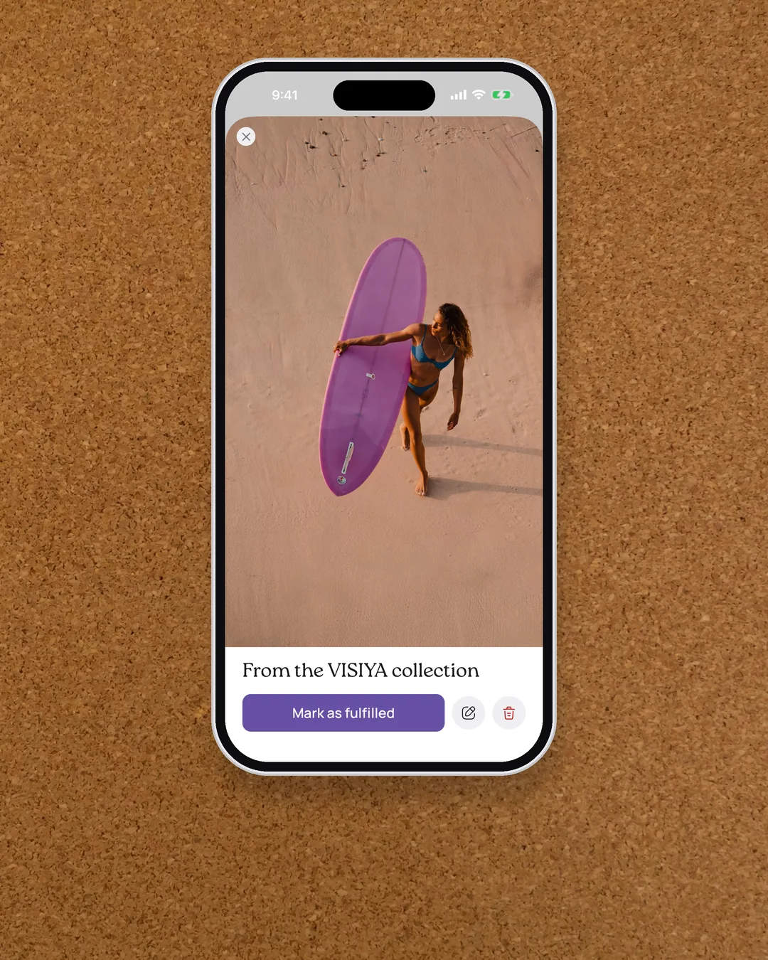A picture opened on a board in VISIYA, with the "Mark as fulfilled" button below it