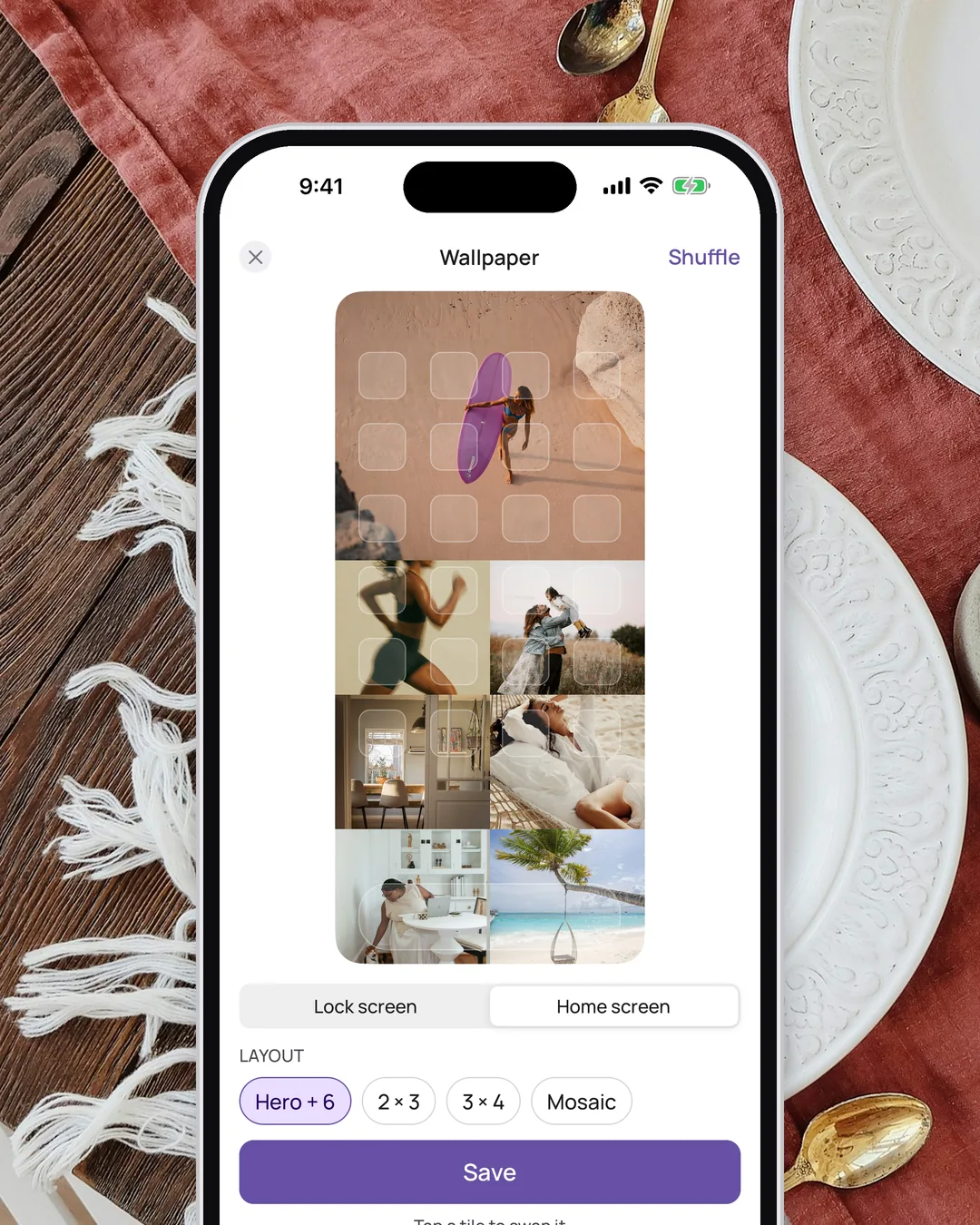 VISIYA's wallpaper editor turning a board's pictures into an iPhone wallpaper, part of VISIYA Plus
