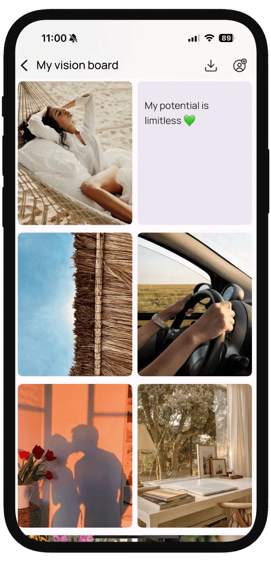A personal vision board in the VISIYA app on an iPhone