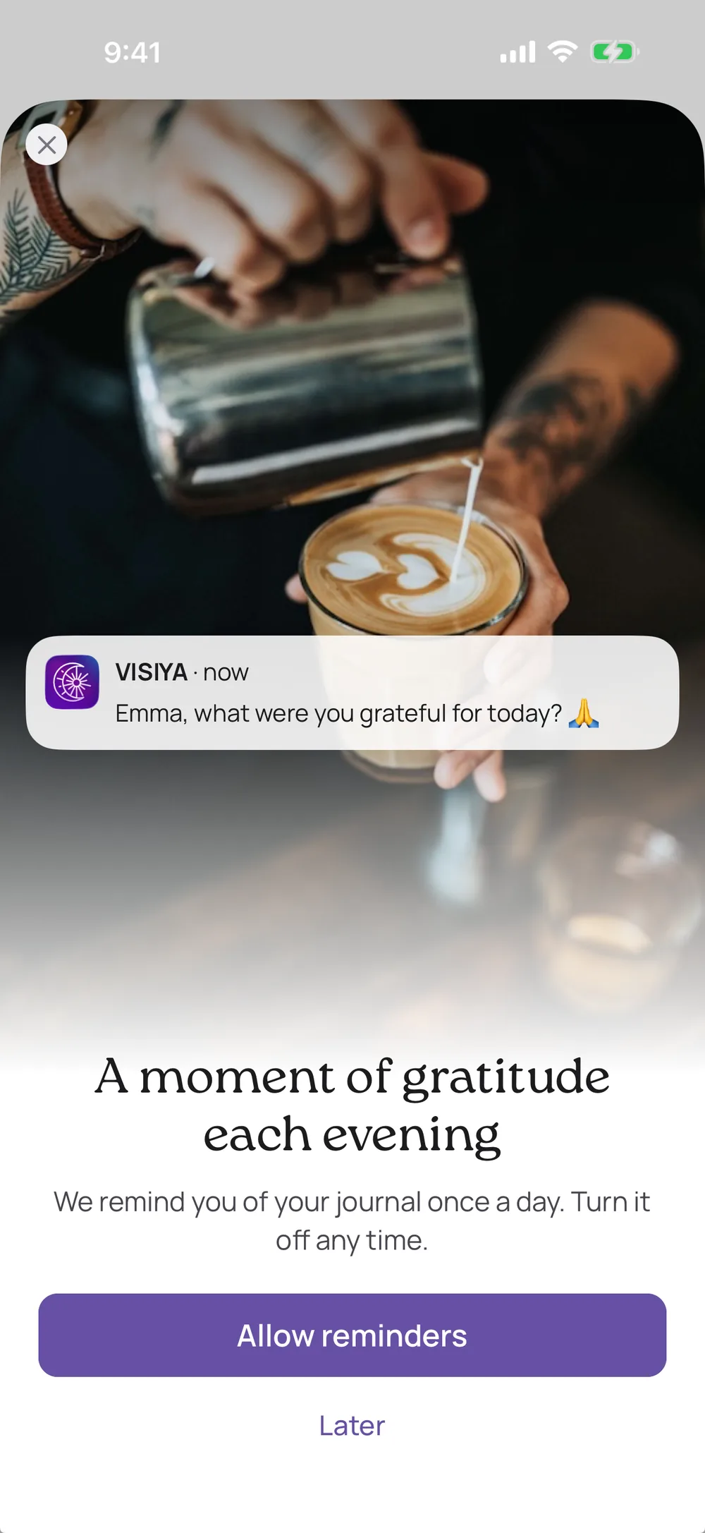 An evening reminder — VISIYA gratitude journal app