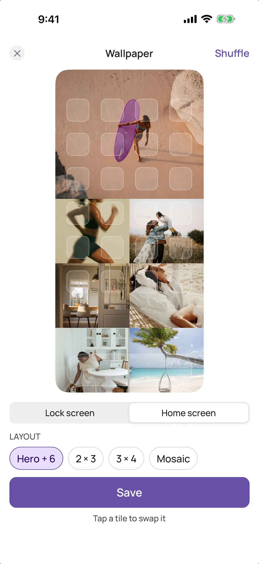 VISIYA’s wallpaper editor previewing a board as a home screen wallpaper, a VISIYA Plus feature