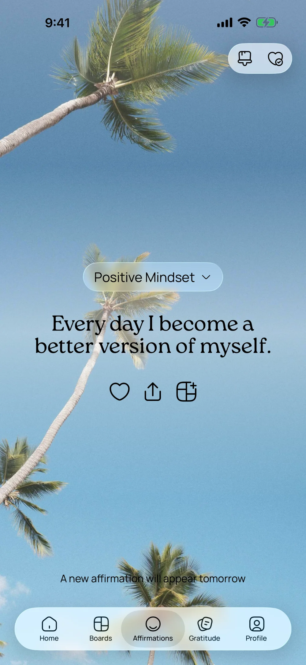 Daily affirmation in VISIYA: "Every day I become a better version of myself."