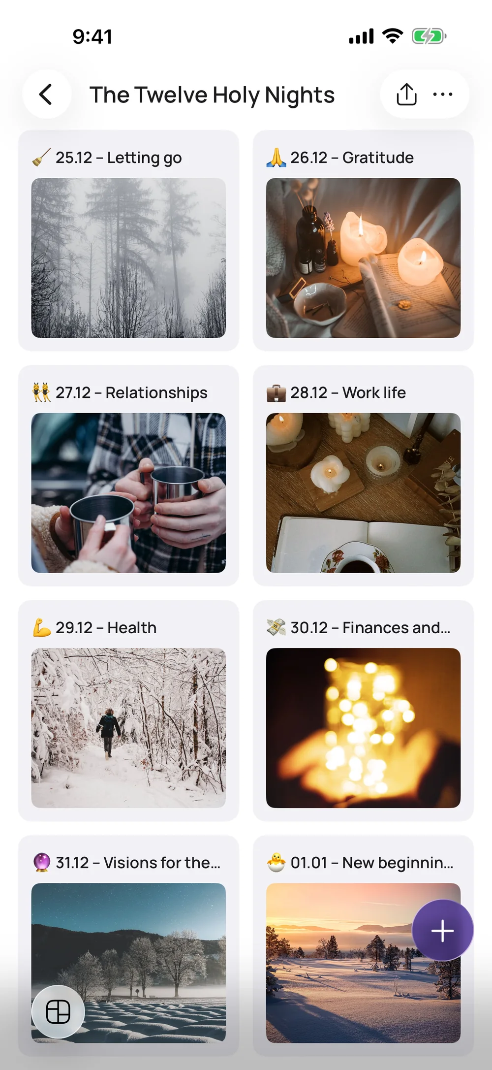 VISIYA on iPhone: the Twelve Holy Nights board with pictures in all twelve areas