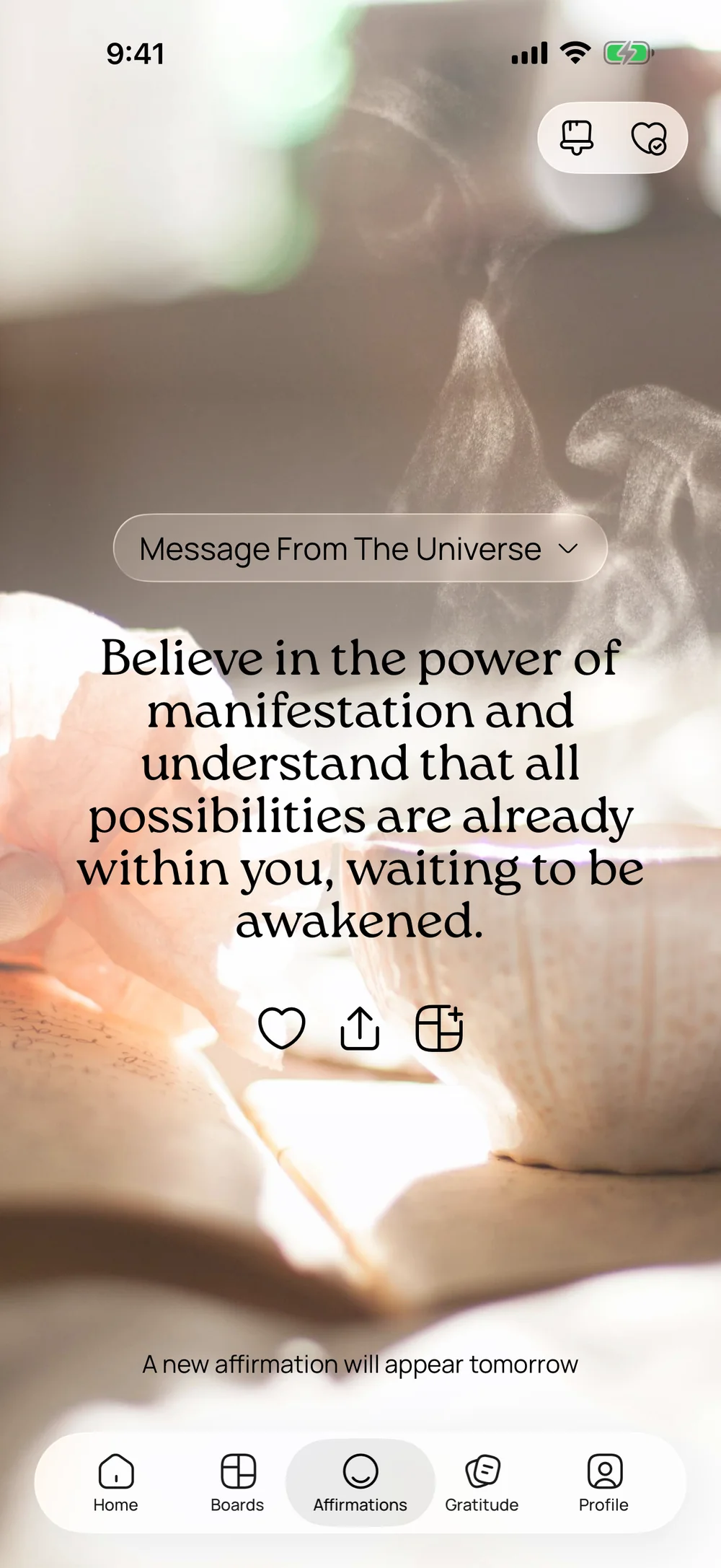 VISIYA on iPhone: an affirmation from the Message From The Universe category