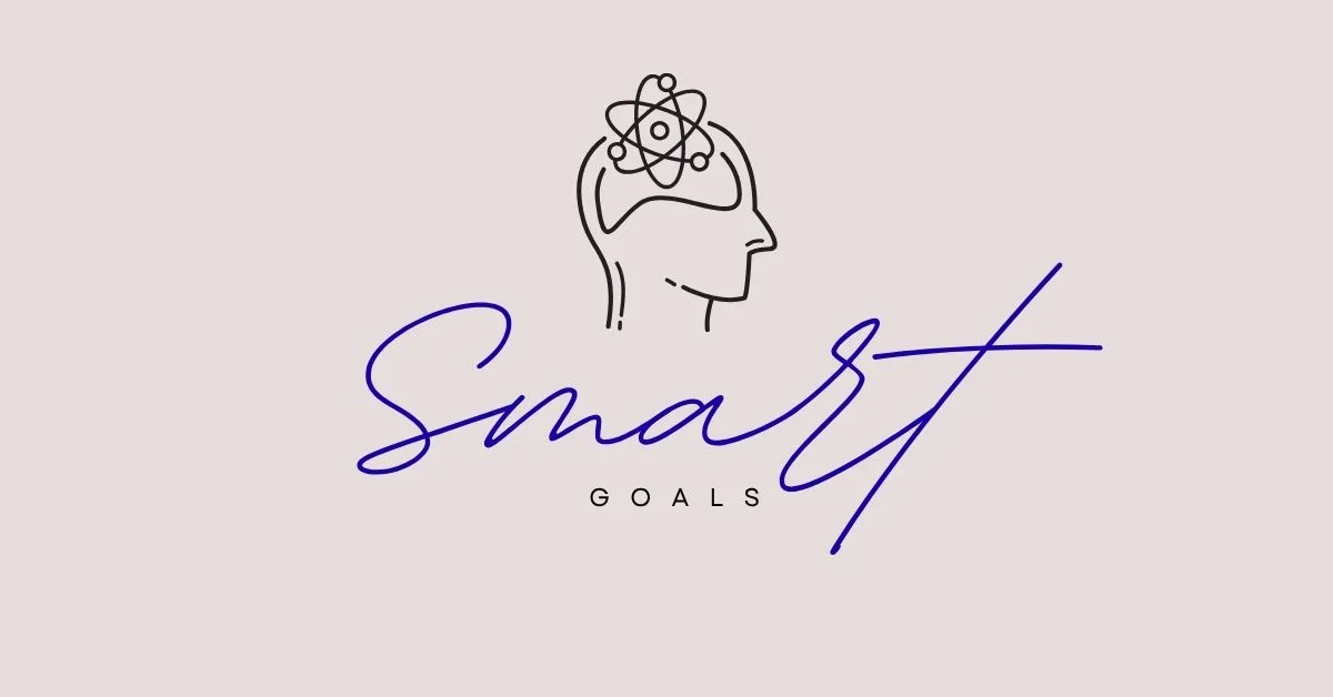 Бежева графіка «Smart Goals» з лінійним зображенням голови та символом атома