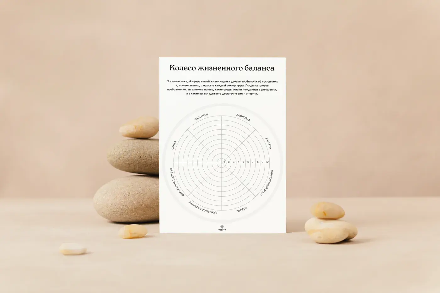Шаблон для колеса жизненного баланса от VISIYA с восемью сферами жизни