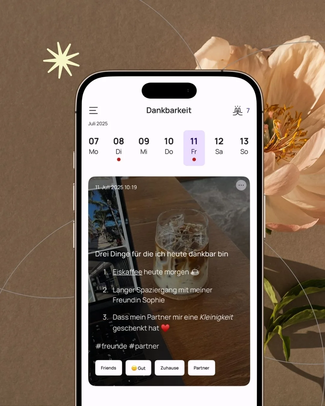Ein Eintrag im Dankbarkeitstagebuch der VISIYA App