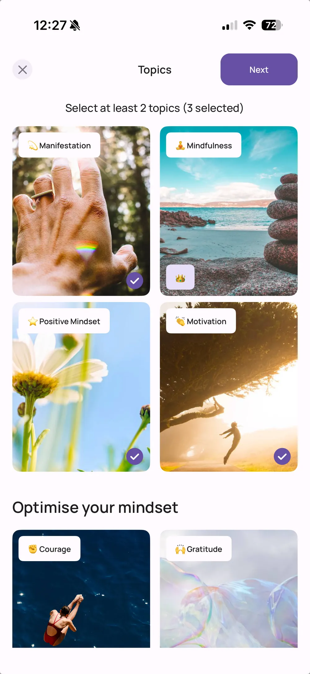 Affirmation categories in the VISIYA app