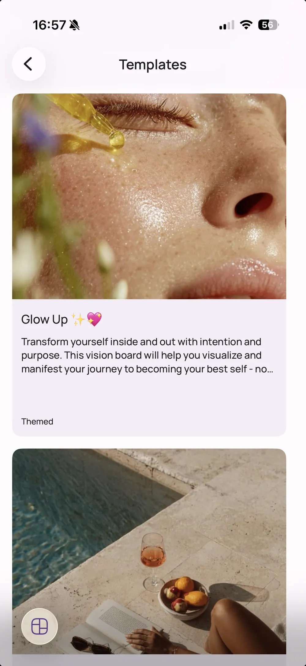 Vision board templates in the VISIYA app