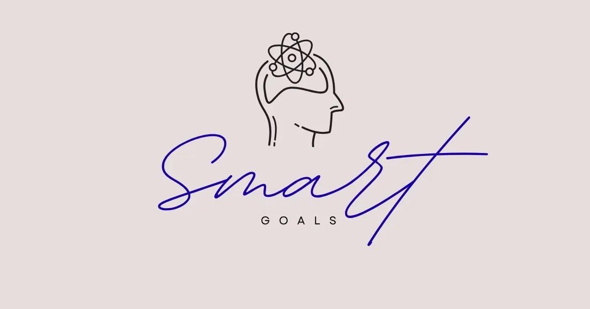 Beige “Smart Goals” graphic with a line-art head and an atom symbol
